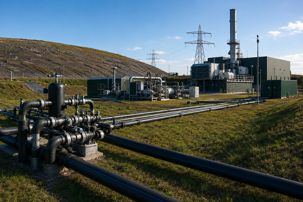 Çöp gazından elektrik üretim tesisi ve depo gazı toplama boruları